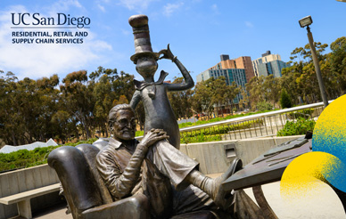 Zoom background for RRSS with Theodore Geisel statue